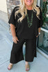 Textured Batwing Sleeve Tee Wide Leg Pants Plus Size Set